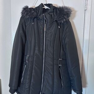 Liz Claiborne Heavy Weight Puffer Coat Faux Fur Black Women’s Size Large